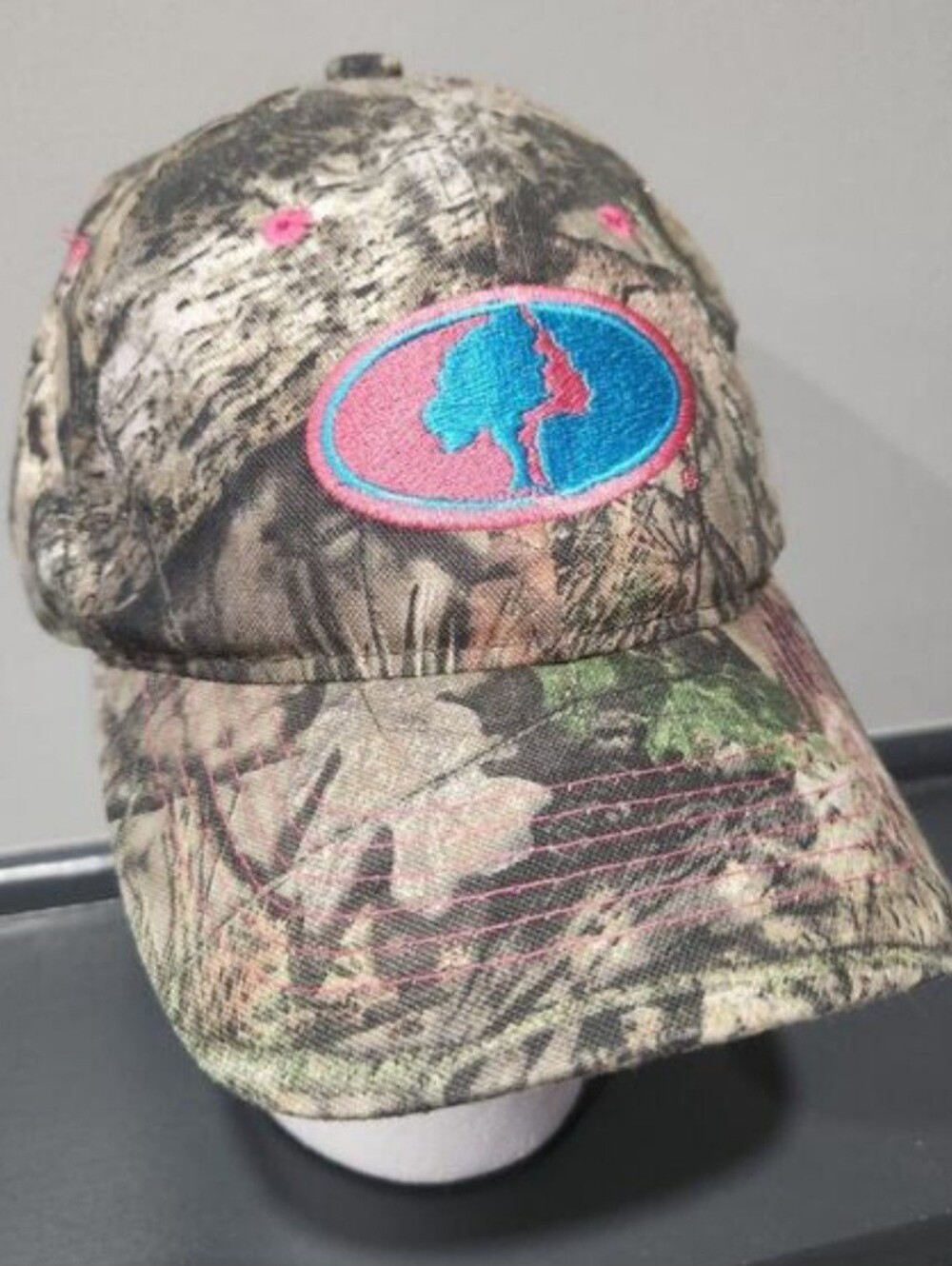 Camouflage Hunting Cap with Pink & Blue Tree Patch-Womens